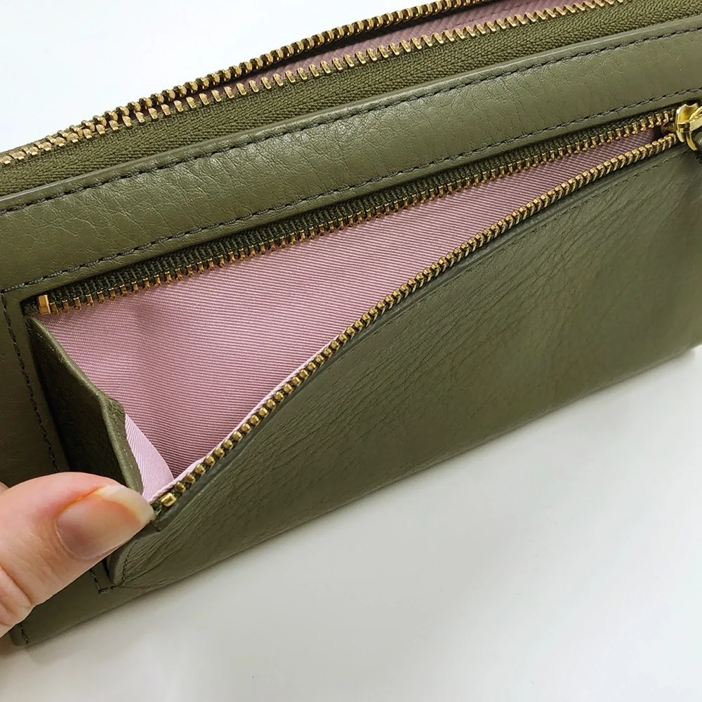 Fossil Army Green Logan Zip Clutch Wallet with Matching Tassel
